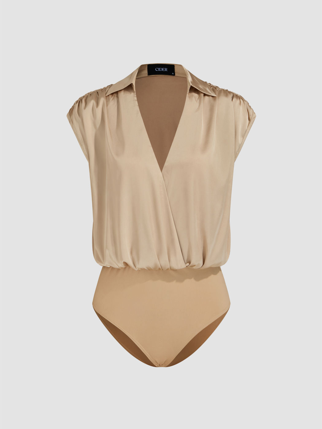 Satin V-Ausschnitt Einfarbiger Geraffter Ärmelloser Shirt Body
