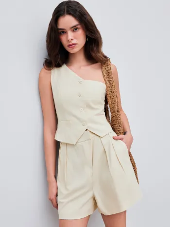 Cotton-blend Round Neck Solid Ruched Short Sleeve Tee