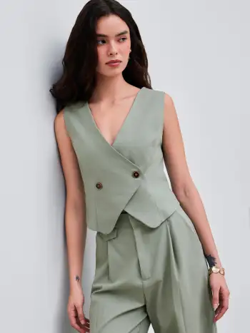 Linen-blend Mid Rise Solid Pocket Wide Leg Trousers