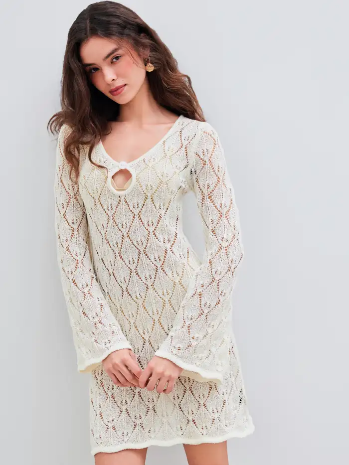 Knit Boat Neck Tie Back Bowknot Backless Mini Dress