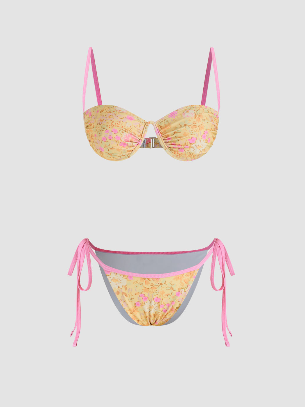 Square Neck Floral Underwire Tie Side Bikini Swimsuit