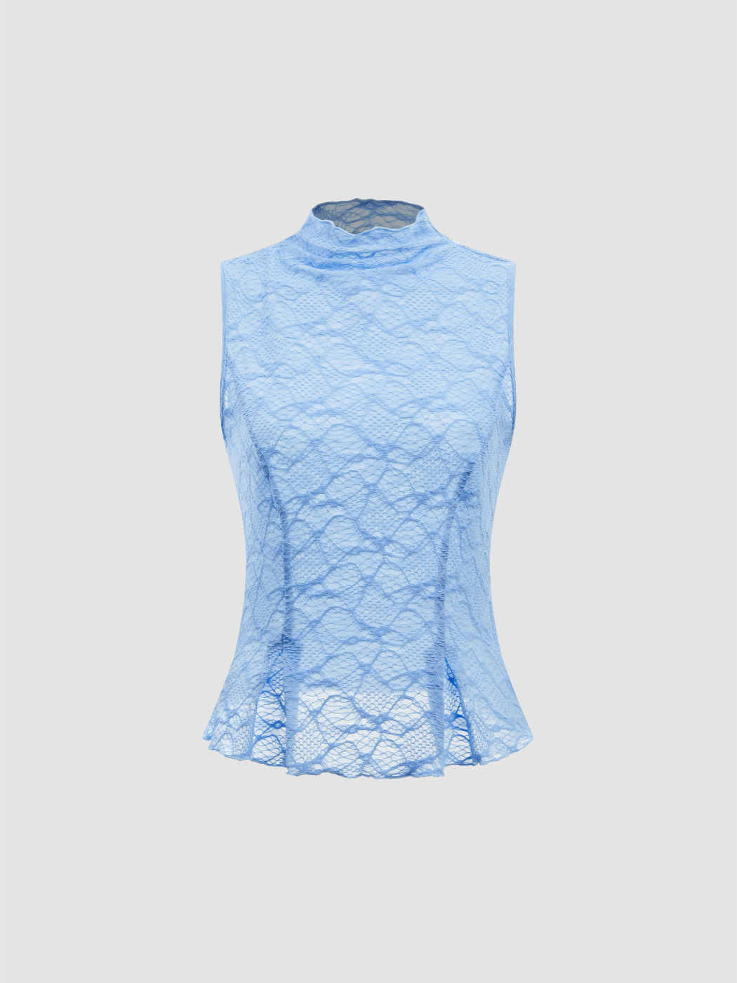 Stand Collar Solid Texture Lettuce Trim Crop Tank Top