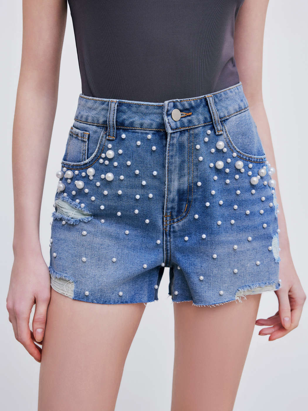 Denim Shorts Vaqueros Micro de Pierna Recta y Cintura Media con