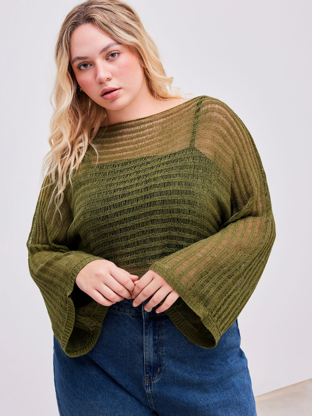 Knitted Boat Neck Solid Long Sleeve Top Curve & Plus