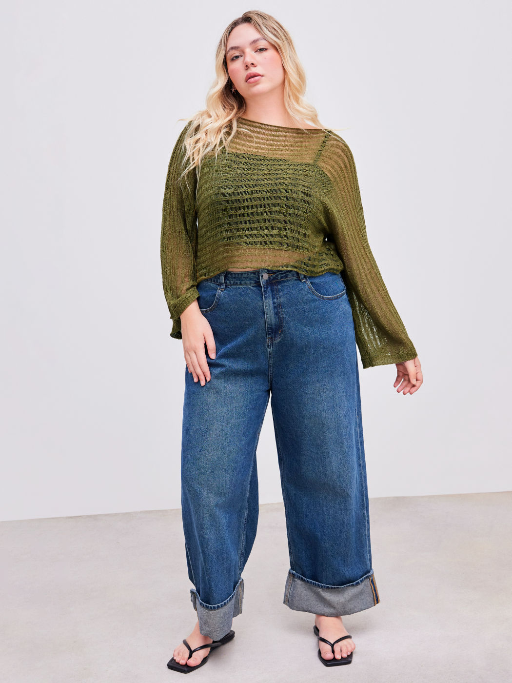 Knitted Boat Neck Solid Long Sleeve Top Curve & Plus