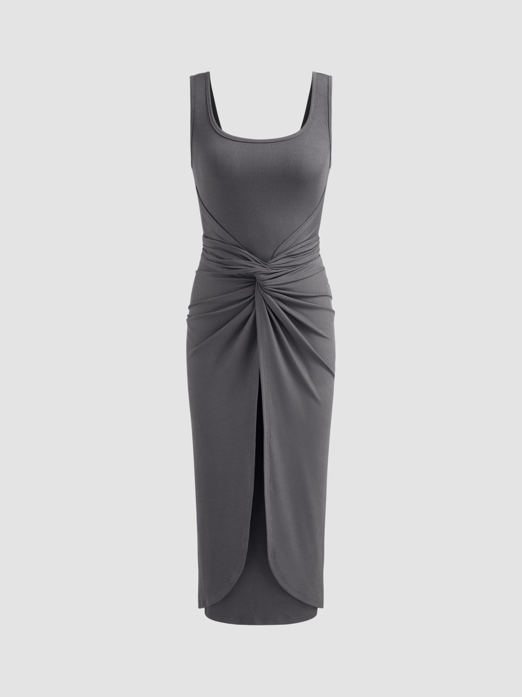 Quadratischer Ausschnitt Solid Twist Maxikleid
