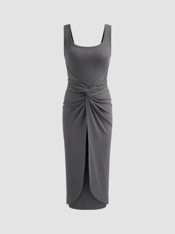 Quadratischer Ausschnitt Solid Twist Maxikleid