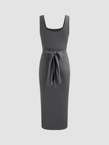 Quadratischer Ausschnitt Solid Twist Maxikleid