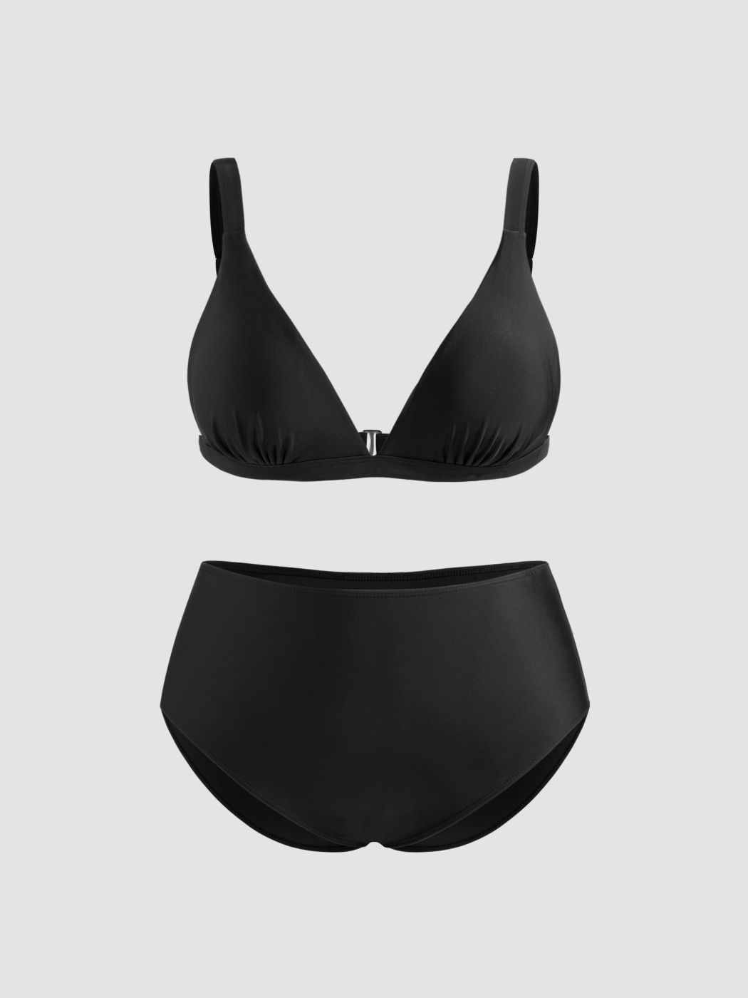 V-neck Solid Bracelet Full Coverage Bikini Set With Mesh Twist Sarong Curve & Plus