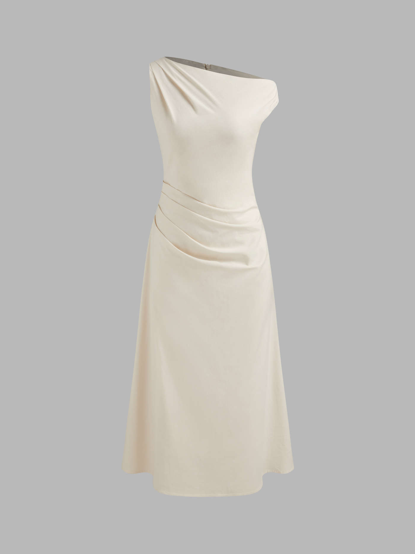 Vestidos de etiqueta Tejido Vestido Maxi Ruchado de Color Sólido con Cuello Asimétrico For Fecha Vacaciones