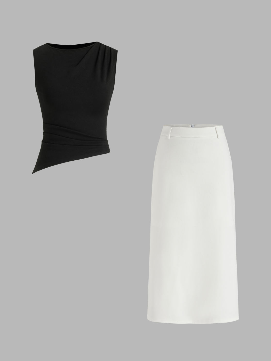 Boat Neck Solid Asymmetrical Hem Tank Top & Mid Rise Split Maxi Skirt