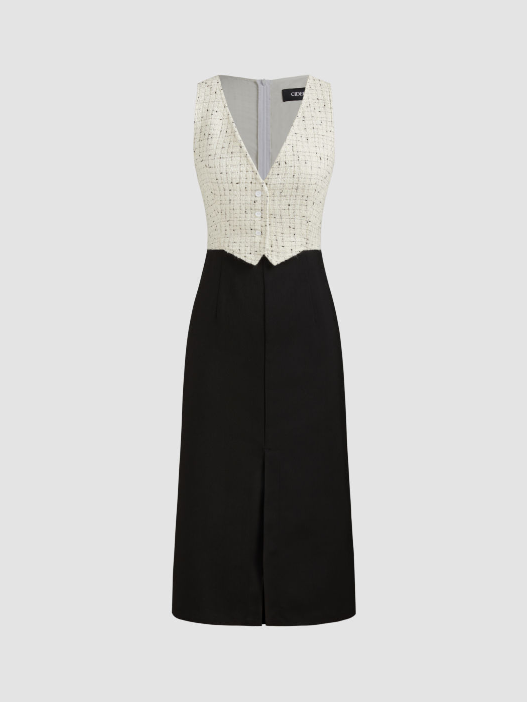 Woven V-neck Solid Two Tone Blazer Sleeveless Midi Dress
