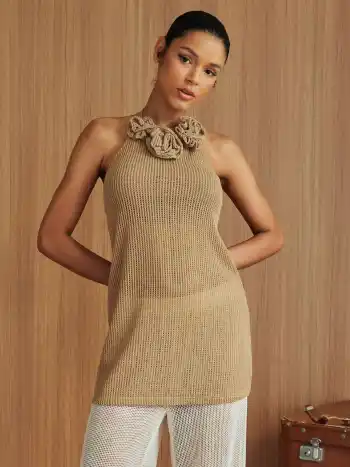 Halter Solid Rosette Mini Kleid