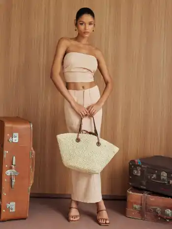 DOUBLE HANDLE STRAW TOTE BAG