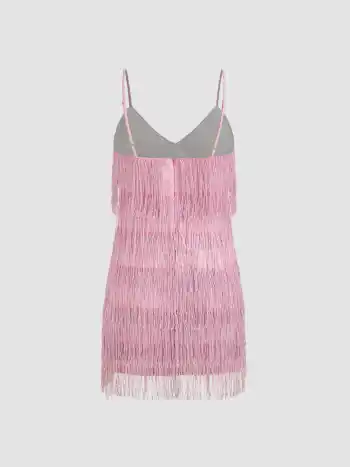 V-Ausschnitt Einfarbiges Minikleid mit Quasten