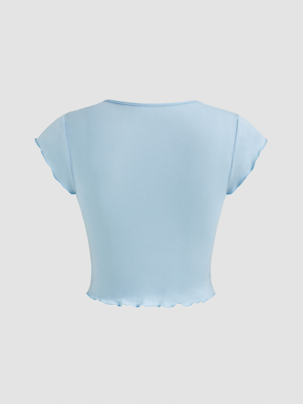 Round Neckline Star Applique Embroidery Lettuce Trim Short Sleeve Crop Tee