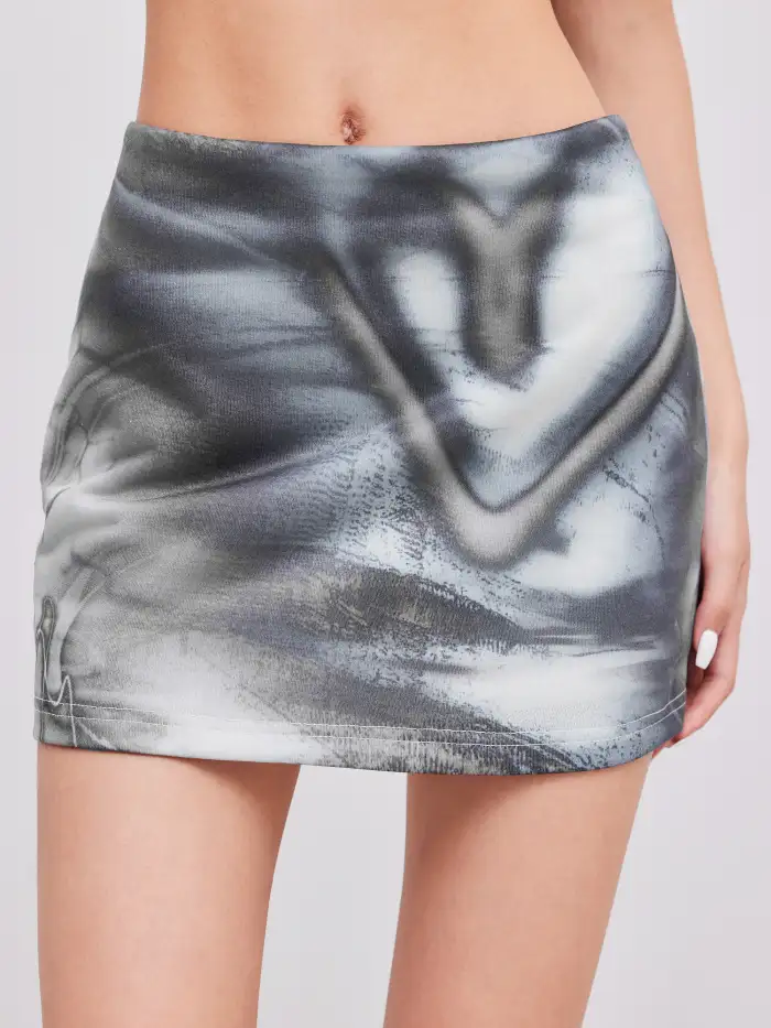 Knit Fabric Low Rise Abstract Print Mini Skort For Music Festival