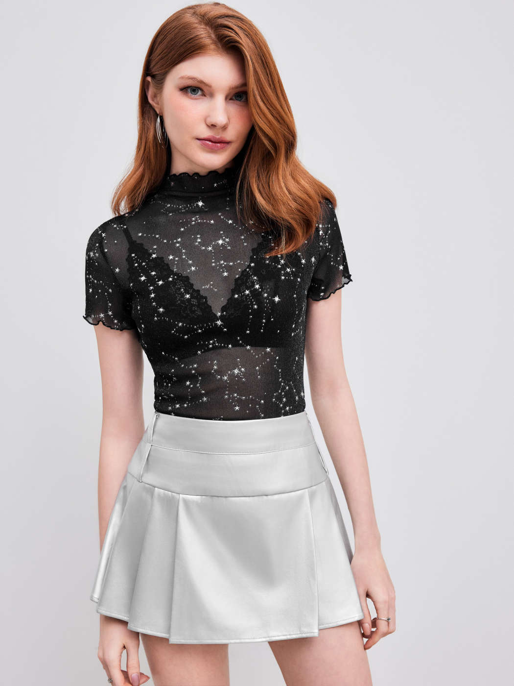 Malla Body de malla con cuello alto y estrellas transparente For