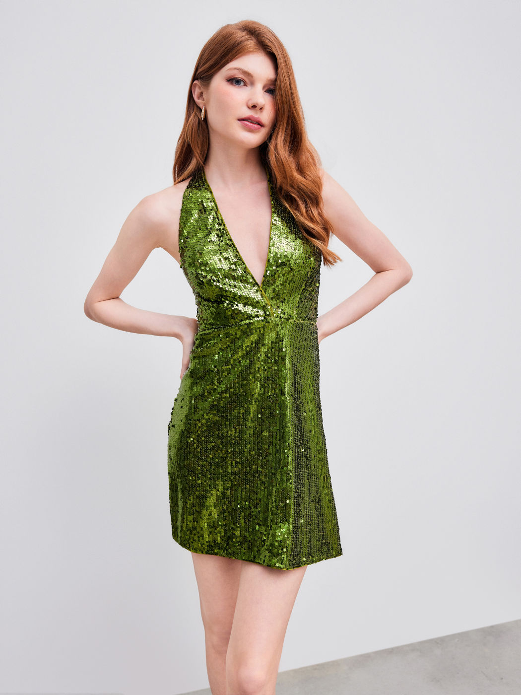 Sequin V-neck Halter Knotted Mini Dress
