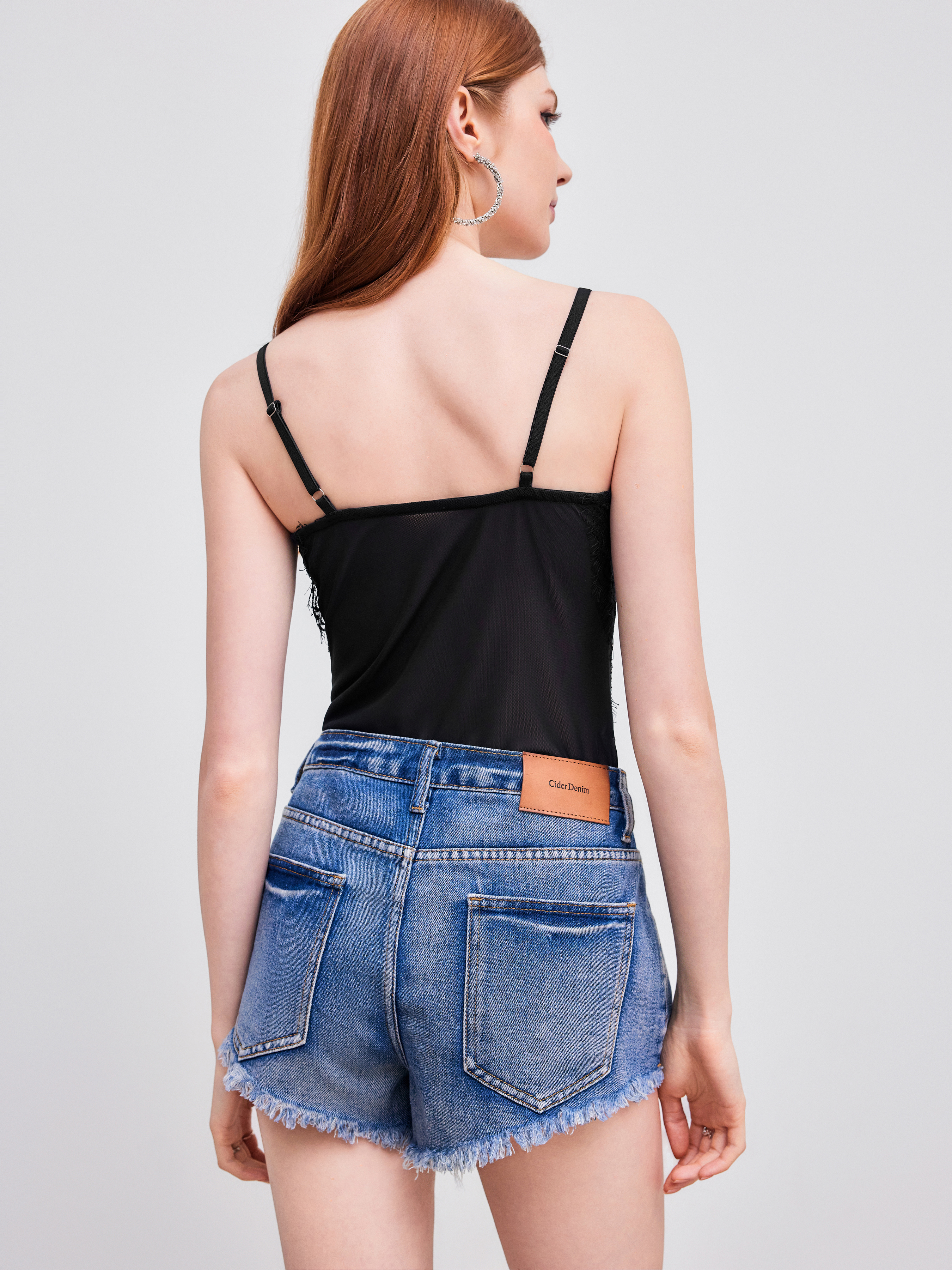 Lace Lace V-neck Solid Bodysuit For Date