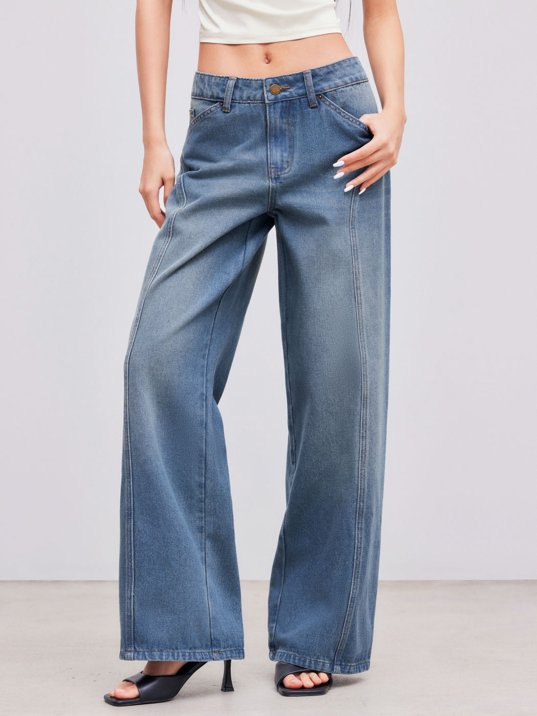 Cider Denim Mid Rise Solid Straight Leg Jeans