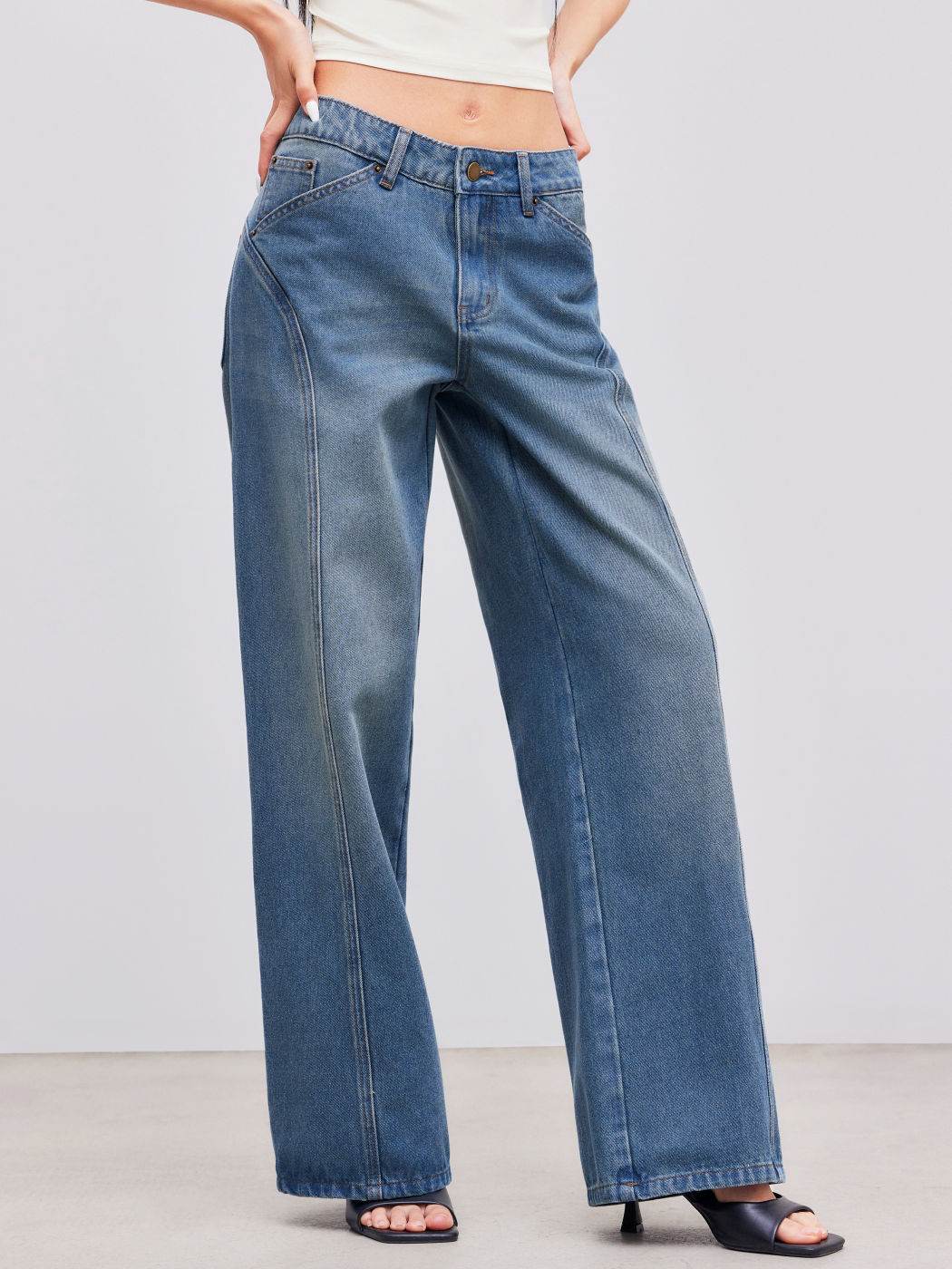Cider Denim Mid Rise Solid Straight Leg Jeans