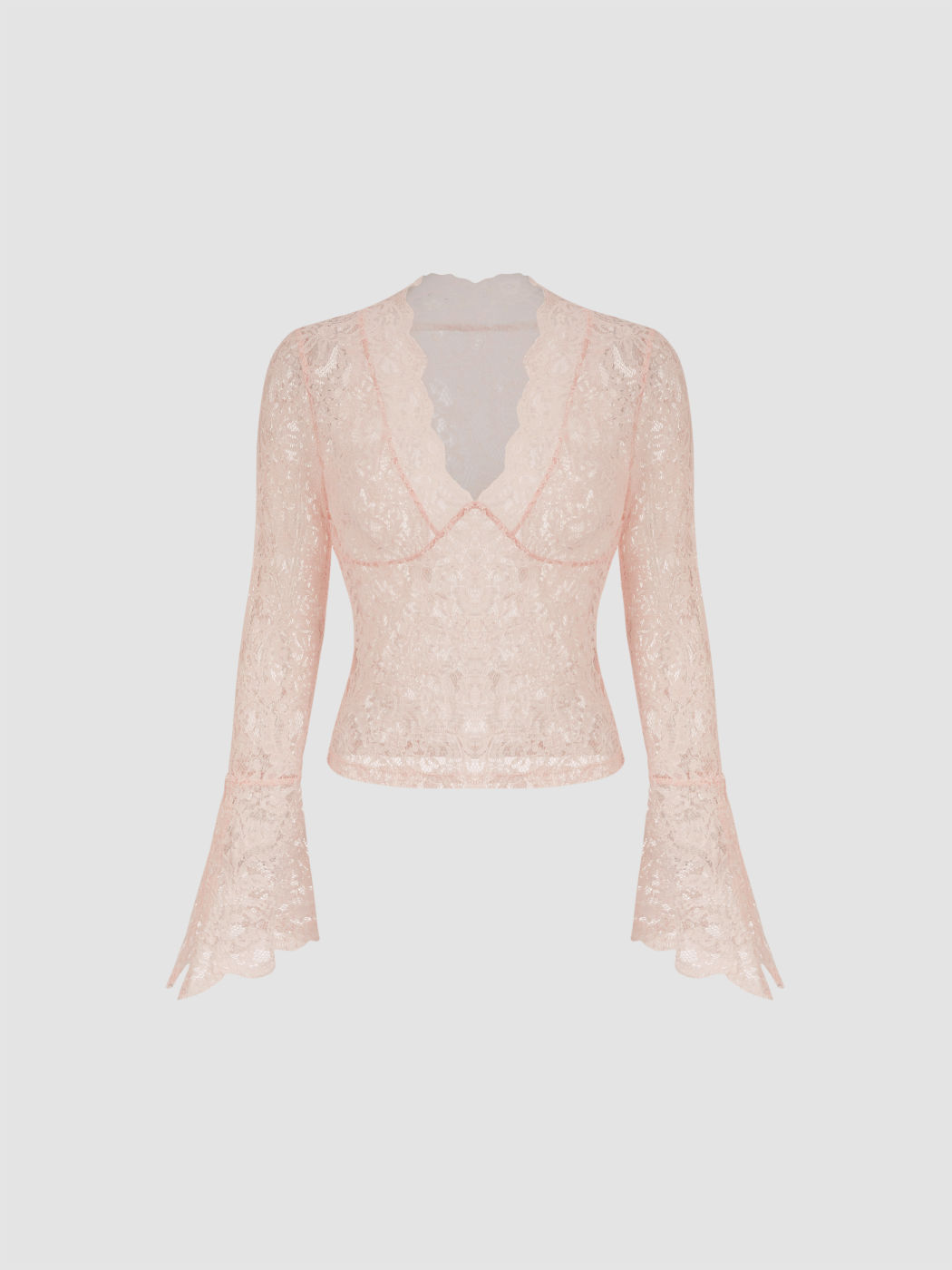 Lace V-neck Bell Sleeve Blouse