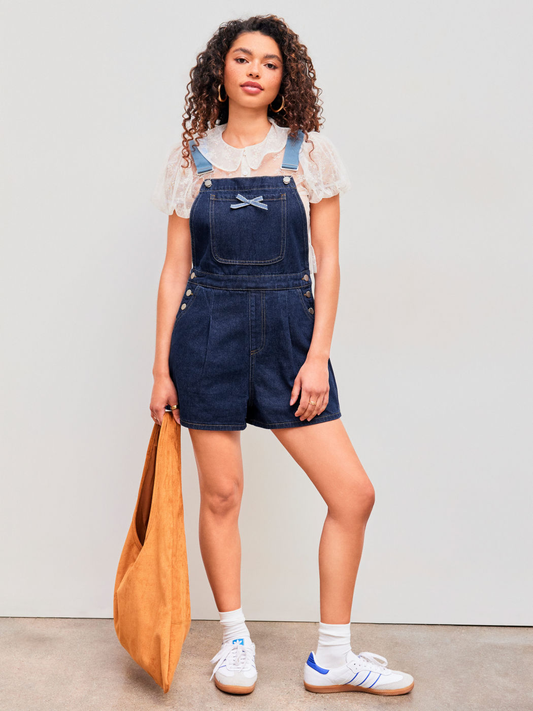 Denim Solid Bowknot Pocket Romper