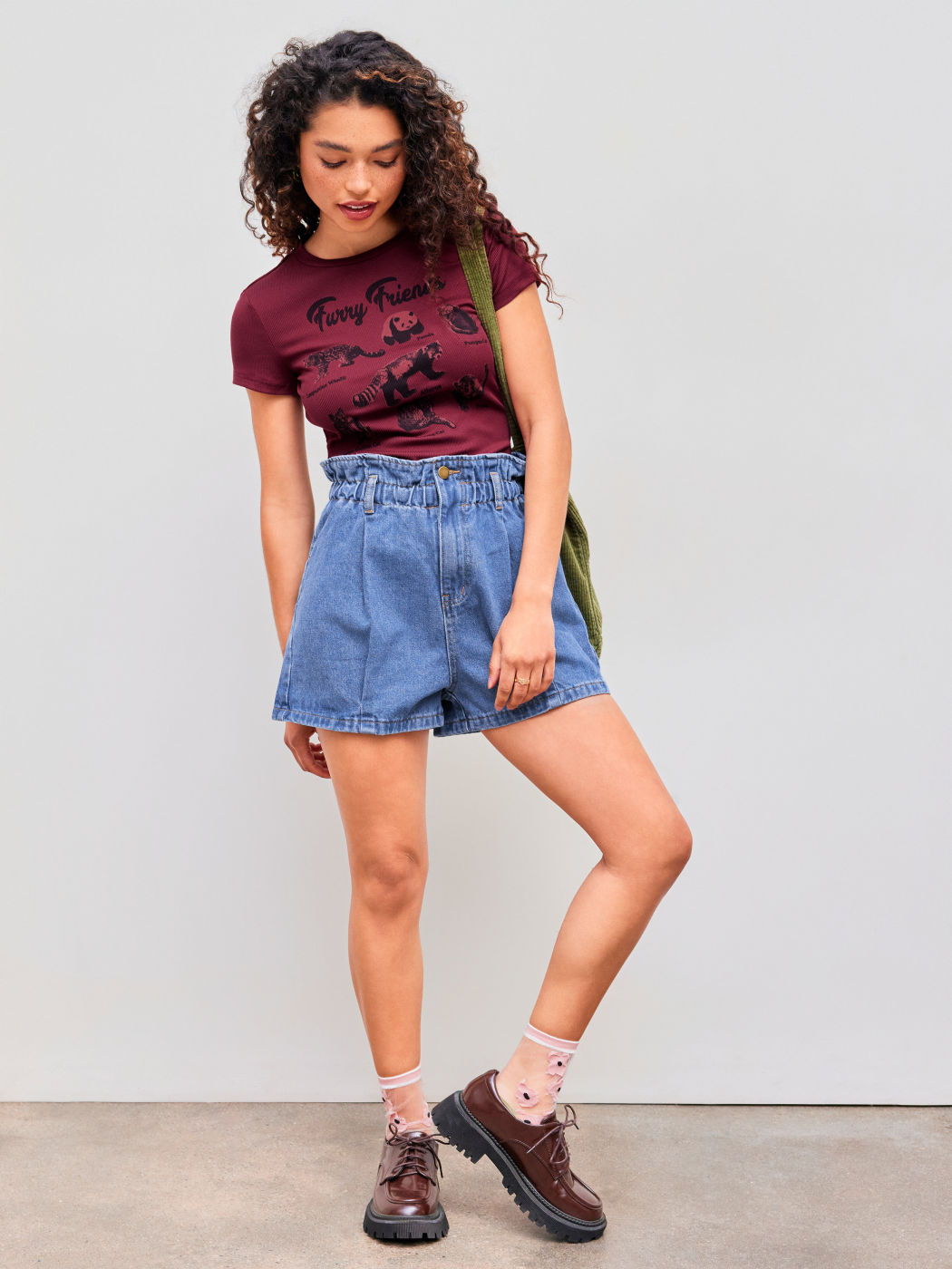  Jeans High-Rise einfarbige Shorts mit weitem Bein