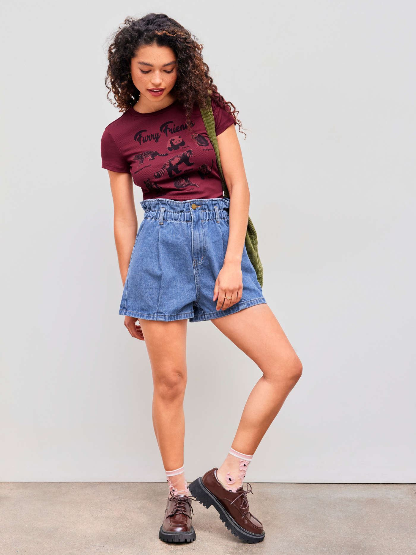 Denim High Rise Solid Wide Leg Shorts