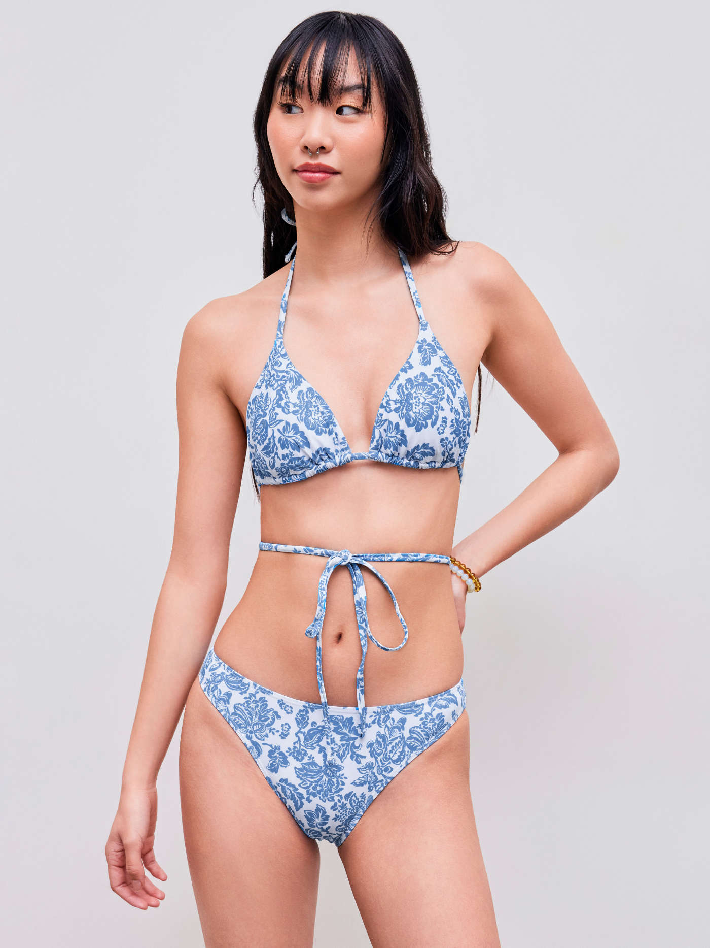 Halter Solid Criss Cross Bracelet Cheeky Bikini Swimsuit