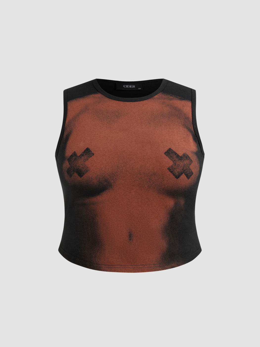 Rundhalsausschnitt Grafik Tank Crop Top Kurve & Plus