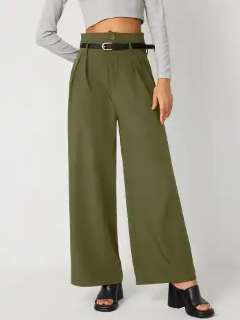 Belted High Waisted Pleated Trousers
