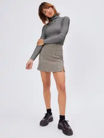 Solid High Neck Knitted Long Sleeve Top