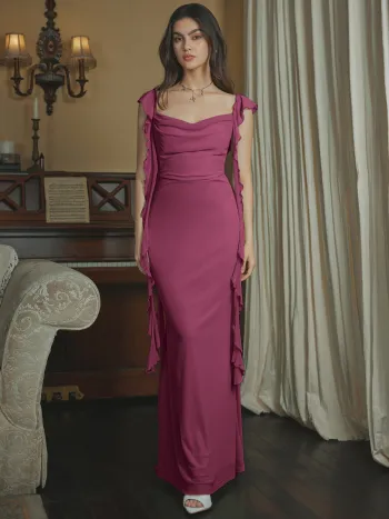 Maxikleid mit Mesh und gekräuseltem Saum