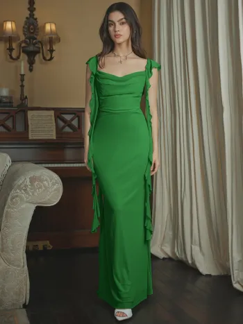Maxi vestito con orlo arricciato in rete