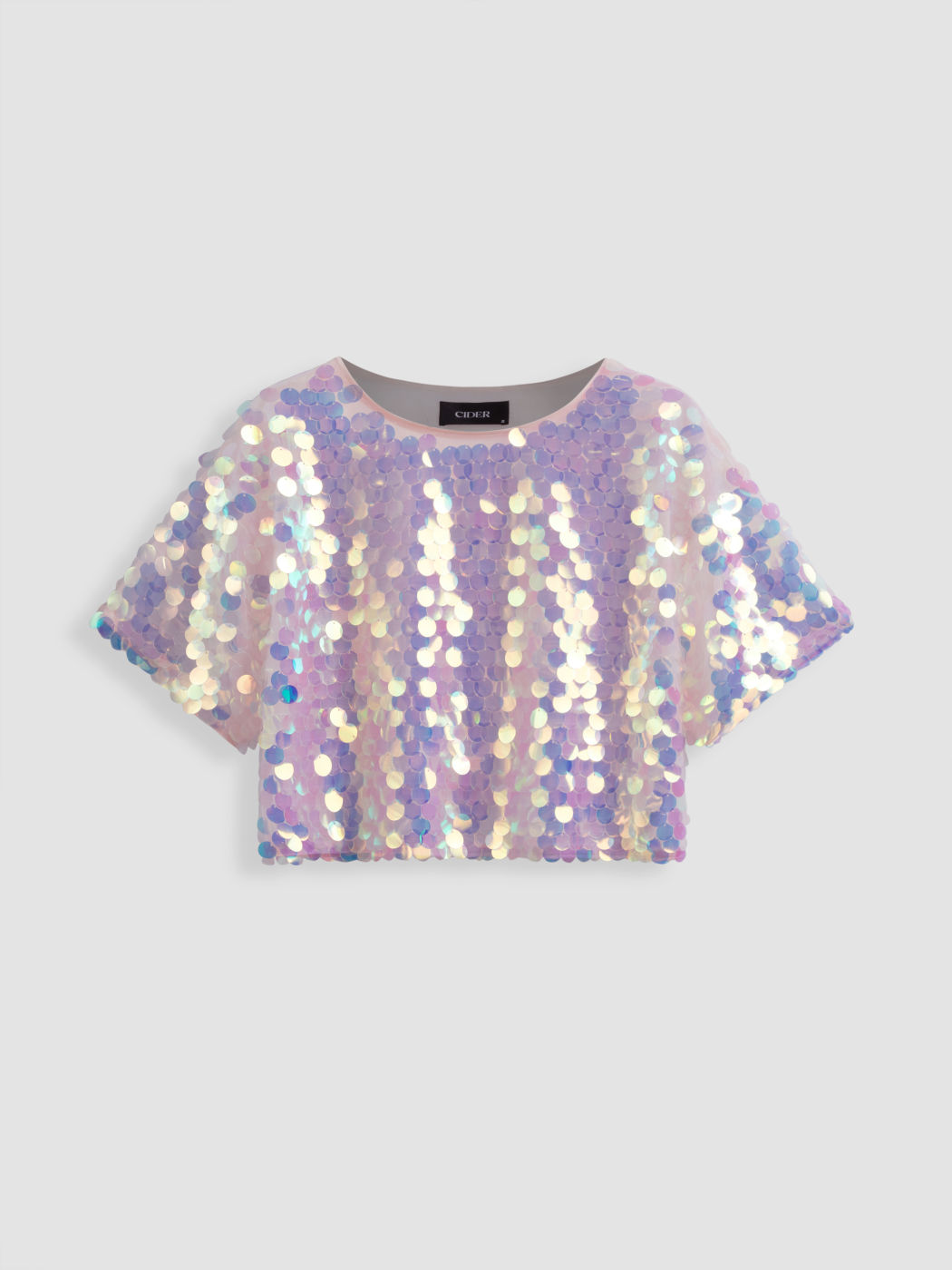 Sequin Round Neckline Solid Short Sleeve Tee