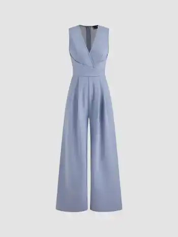 V-Ausschnitt Wrap Reißverschluss Breitbeiniger Overalls