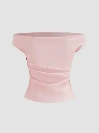 Off-shoulder Ruched Zipper Crop Top