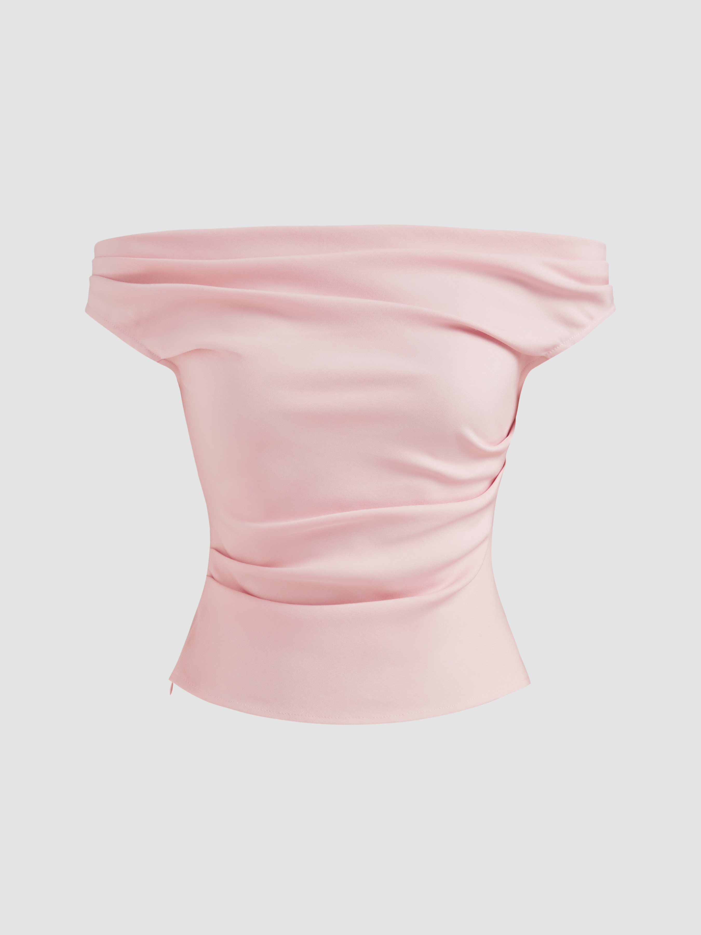 City Chic Woven Off-shoulder Ruched Zipper Crop Top For Work