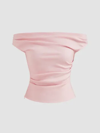Off-shoulder Ruched Zipper Crop Top