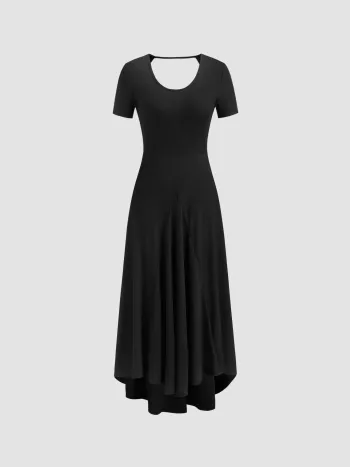 U-neckline Solid Cut Out Ruffle Maxi Dress