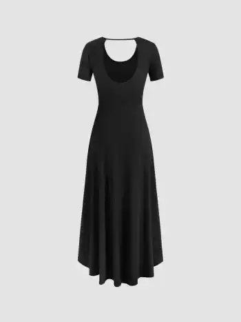 U-neckline Solid Cut Out Ruffle Maxi Dress
