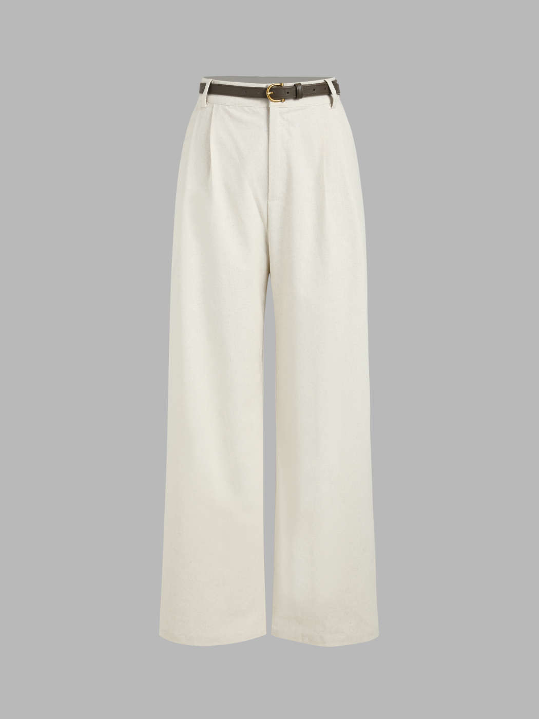 Woven Petite Linen-blend Mid Rise Solid Wide Leg Trousers With