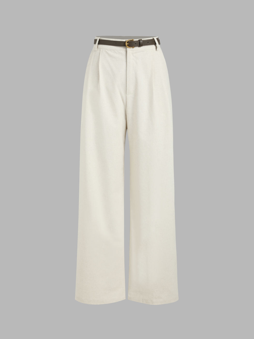Petite Linen-blend Mid Rise Solid Wide Leg Trousers With Belt