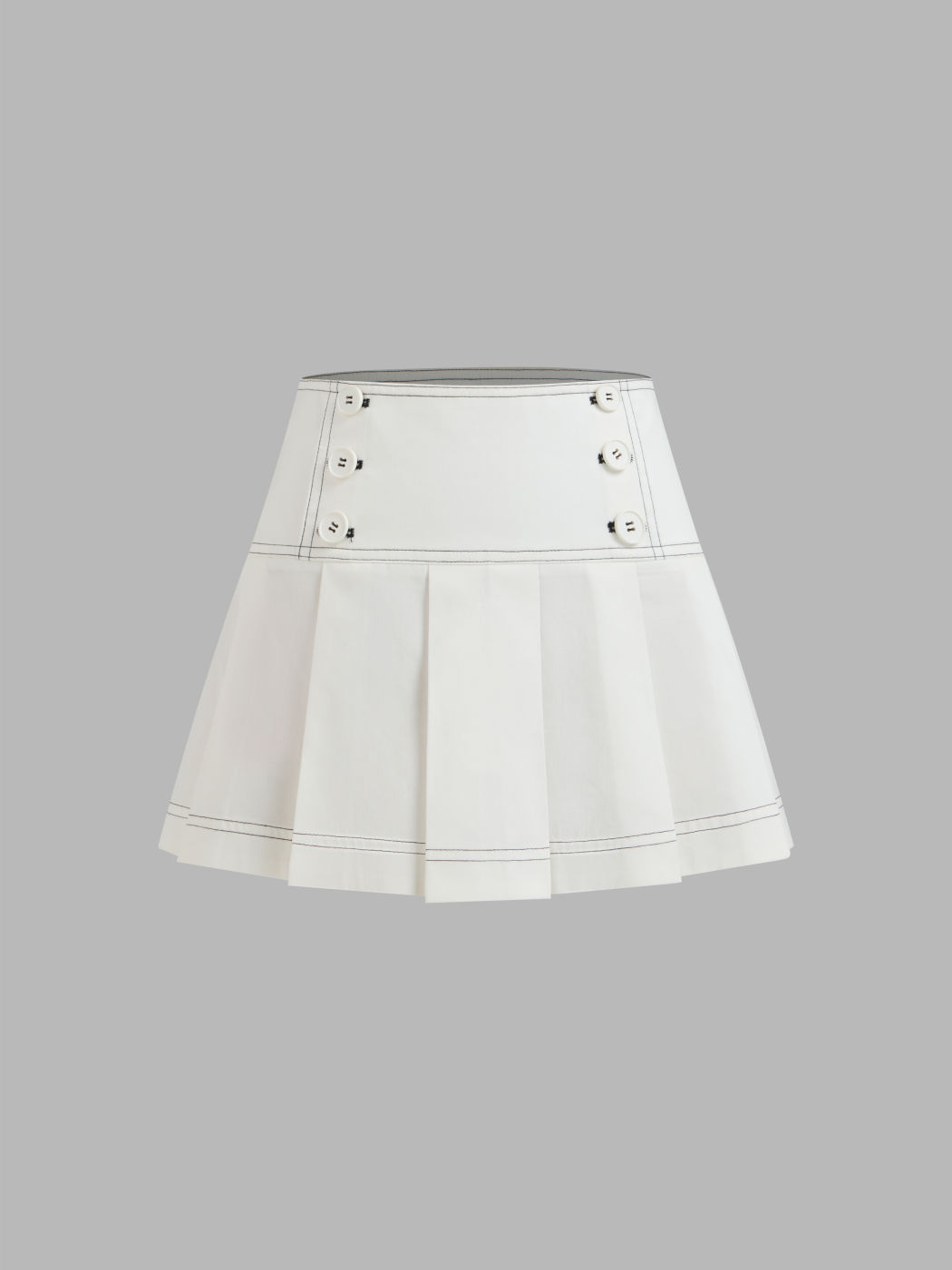 Low Rise Solid Pleated Button Mini Skirt