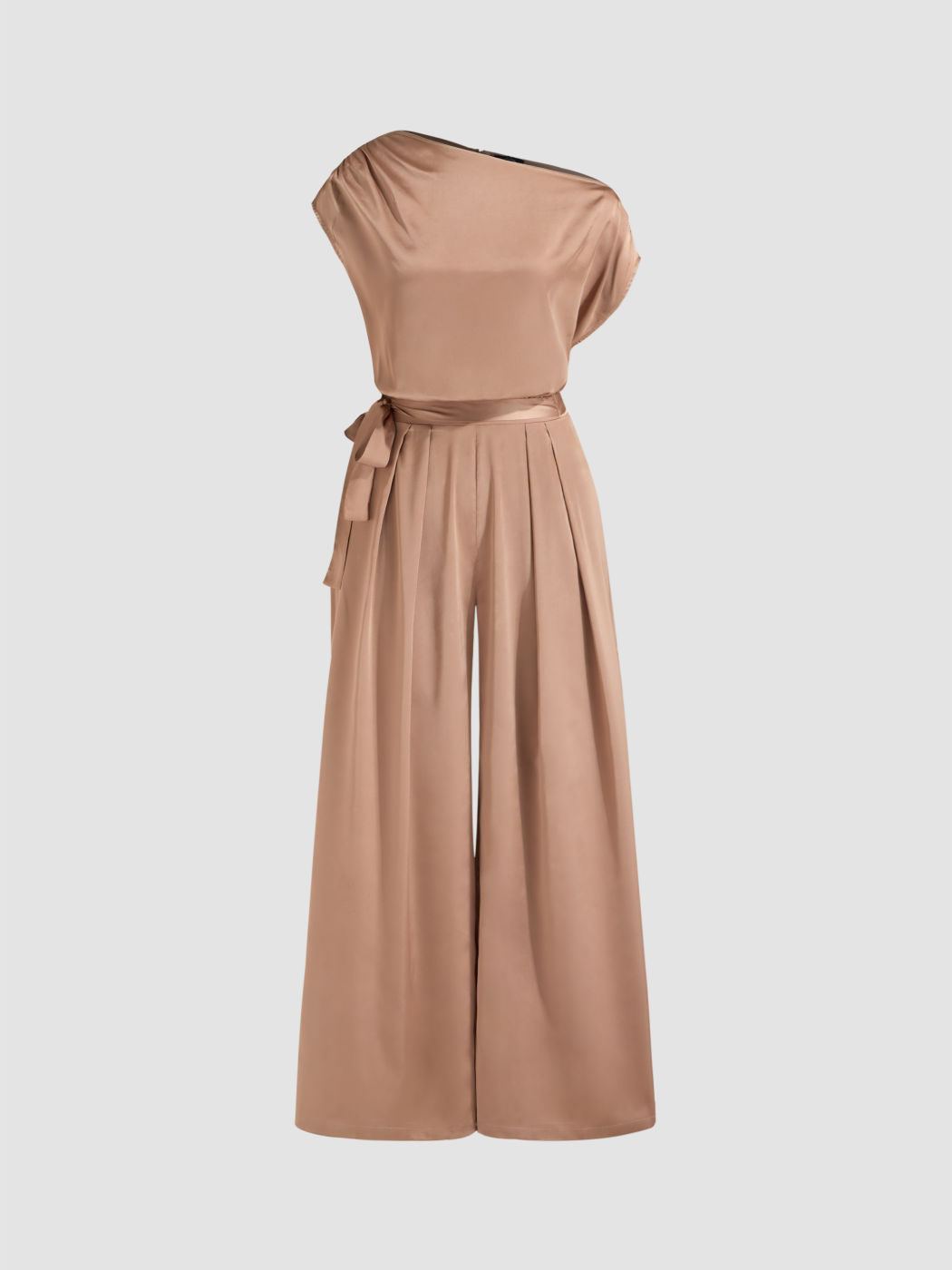 Woven Asymmetrical Neck Solid Knotted Jumpsuit