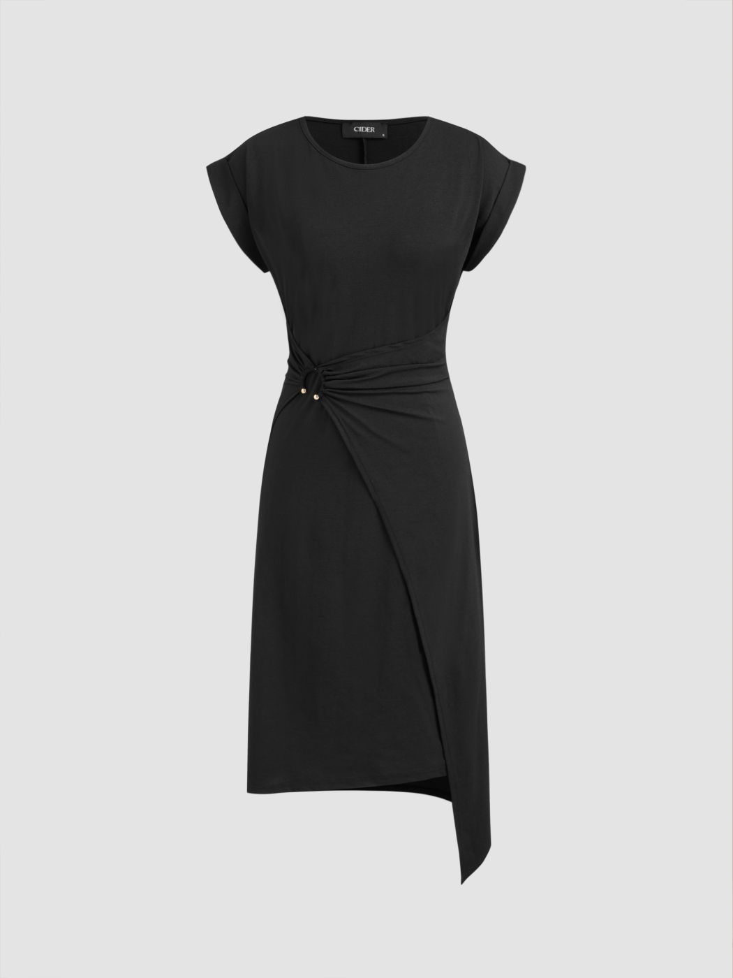 Abito midi in jersey con scollo rotondo e trafori solidi