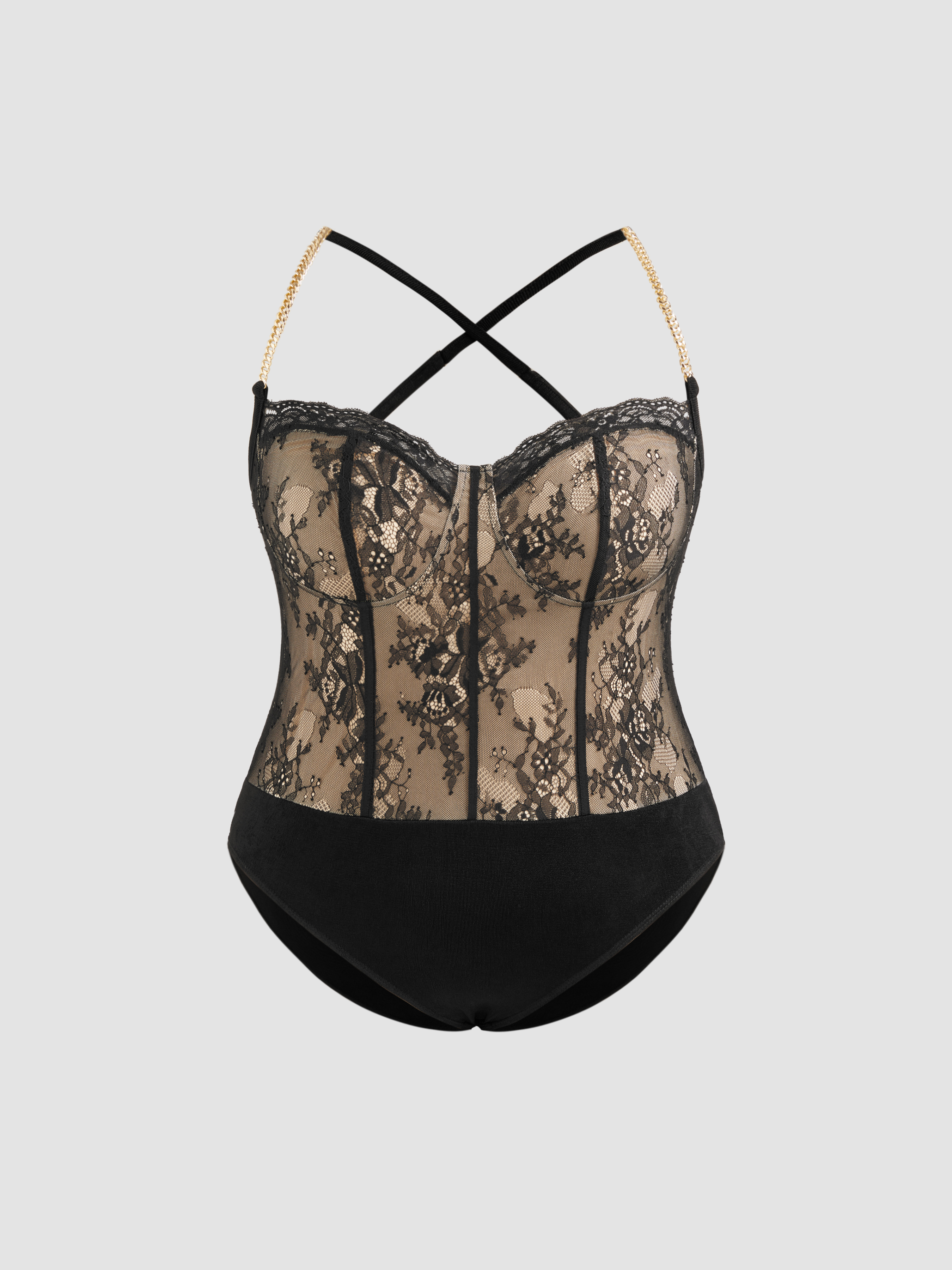 Lace Chain Criss Cross Bodysuit Curve And Plus Cider 5888