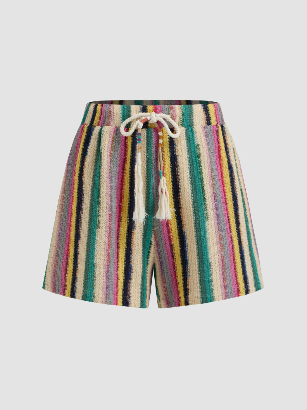 Mid Rise Striped Knotted Shorts 